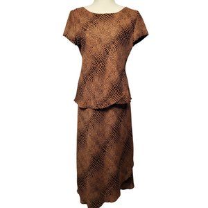 Vintage Courteny - Skirt Set Brown and Black - Short Sleeve Top Maxi Ski…